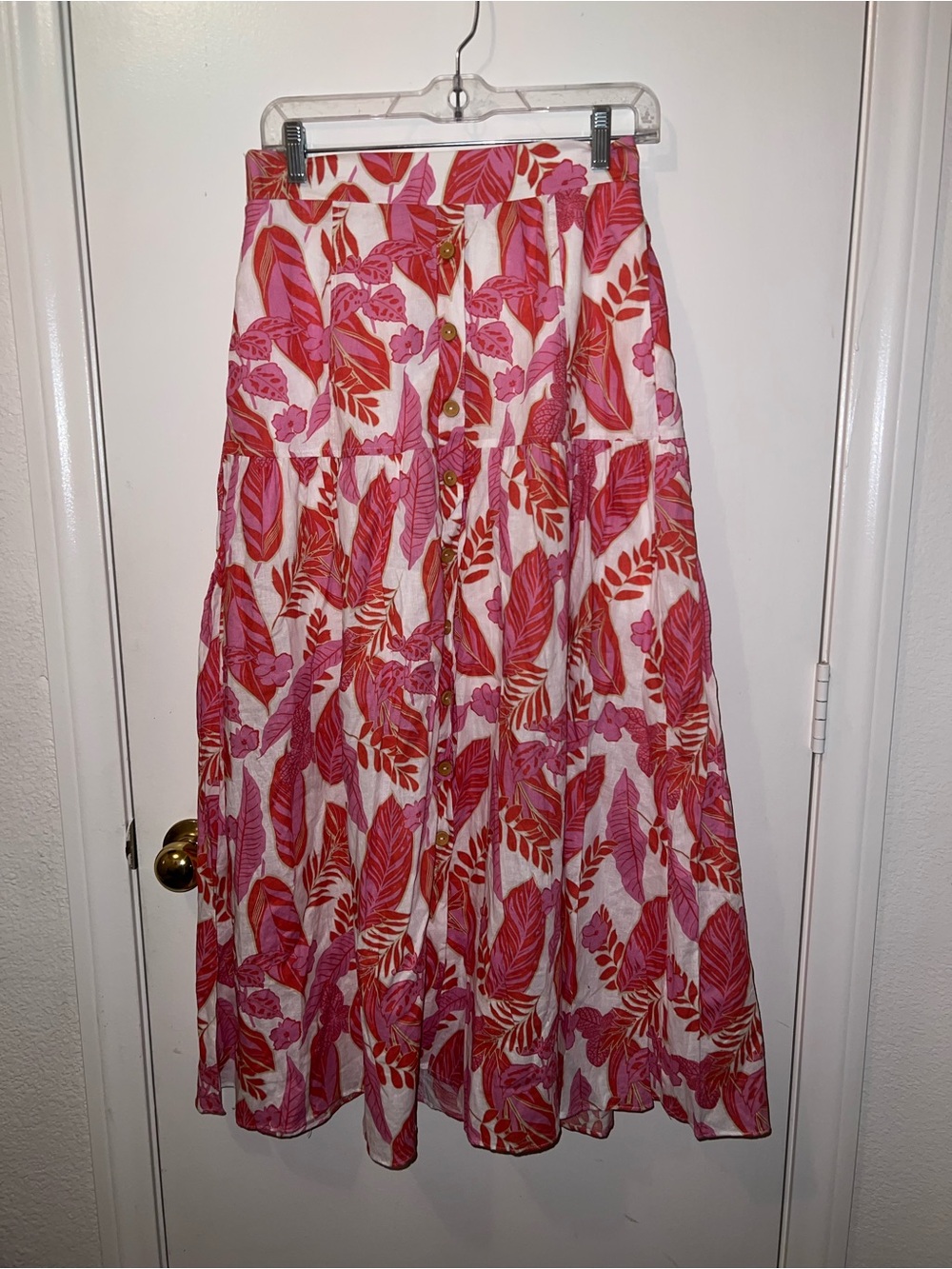 MELLODAY Pink & Red Floral Tiered Maxi Skirt